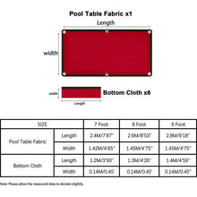 Load image into Gallery viewer, Scott Edward Professional Pool Table Felt fits Standard 7/8/9 Foot Table, Snooker Indoor Billiard Pool Table Cloth Accessories with Cushion Cloth Strip, Red billiard tablecloth