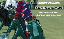Load image into Gallery viewer, Scott Edward Golf Club Knitted Headcovers Double Layers Elastic Acrylic Yarn,Fluffy Pom Creativity Pattern for Golfer Gifts,Golf Club Protector- Dark Blue Stripes for Driver(460cc),Fairway(3/5/7) and Hybrid(UT)