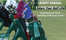 Load image into Gallery viewer, Scott Edward Golf Club Knitted Headcovers Double Layers Elastic Acrylic Yarn,Fluffy Pom Creativity Pattern for Golfer Gifts,Golf Club Protector-Navy Blue White Stripes for Driver(460cc),Fairway(3/5/7) and Hybrid(UT)