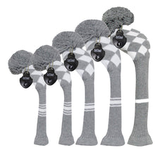 Load image into Gallery viewer, Scott Edward Golf Club Covers for Driver(460cc),Fairway and Hybrid,Grey White Argyles Elastic Yarn,Sung Fit for Golf Head with Pom Pom,Protect golf from Scratches and Dust