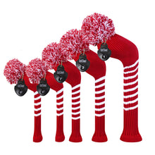 Load image into Gallery viewer, Scott Edward Golf Head Cover for Driver Wood,Fairway Wood,Hybrid Wood,Double Layer,Elastic Yarn,Fluffy Pom Snug for Golf Club and Decorate Golf Bags,Classic Style-Crimson White Stripes