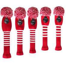 Load image into Gallery viewer, Scott Edward Golf Head Cover for Driver Wood,Fairway Wood,Hybrid Wood,Double Layer,Elastic Yarn,Fluffy Pom Snug for Golf Club and Decorate Golf Bags,Classic Style-Crimson White Stripes