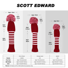 Load image into Gallery viewer, Scott Edward Golf Head Cover for Driver Wood,Fairway Wood,Hybrid Wood,Double Layer,Elastic Yarn,Fluffy Pom Snug for Golf Club and Decorate Golf Bags,Classic Style-Crimson White Stripes