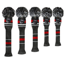 Load image into Gallery viewer, Scott Edward Golf Club Knitted Headcovers Double Layers Elastic Acrylic Yarn,Fluffy Pom Creativity Pattern for Golfer Gifts,Golf Club Protector- Classcial Red Warning Stripes for Driver(460cc),Fairway(3/5/7) and Hybrid(UT)