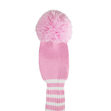 Load image into Gallery viewer, Scott Edward Golf Club Knitted Headcovers Double Layers Elastic Acrylic Yarn,Fluffy Pom Creativity Pattern for Golfer Gifts,Golf Club Protector-for Driver(460cc),Fairway(3/5/7) and Hybrid(UT)-Pink White Stripes