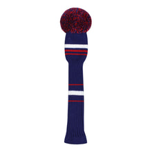 Load image into Gallery viewer, Scott Edward Golf Club Knitted Headcovers for Driver(460cc),Fairway(3/5/7) and Hybrid(UT),Double Layers Elastic Acrylic Yarn,Fluffy Pom Creativity Pattern for Golfer Gifts,Golf Club Protector-Red Blue Stripes Warning