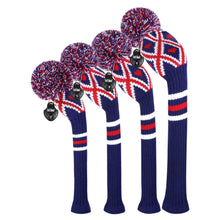 Load image into Gallery viewer, 2022 Scott Edward Golf Club Knitted Headcovers for Driver(460cc),Fairway(3/5/7) and Hybrid(UT),Double Layers Acrylic Yarn, Red H Blue White Grid Pattern for Golfer Gifts,Golf Club Protector