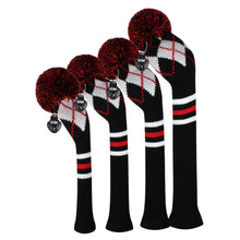 Load image into Gallery viewer, Scott Edward Golf Club Knitted Headcovers for Driver(460cc),Fairway(3/5/7) and Hybrid(UT),Double Layers Acrylic Yarn, Black White Red Argyle  Pattern for Golfer Gifts,Golf Club Protector
