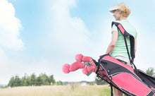 Load image into Gallery viewer, Scott Edward Golf Club Knitted Headcovers Double Layers Elastic Acrylic Yarn,Fluffy Pom Creativity Pattern for Golfer Gifts,Golf Club Protector-for Driver(460cc),Fairway(3/5/7) and Hybrid(UT)-Pink White Stripes