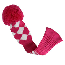 Load image into Gallery viewer, Scott Edward Golf Club Knitted Headcovers Double Layers Elastic Acrylic Yarn,Fluffy Pom Creativity Pattern for Golfer Gifts,Golf Club Protector- Rose White Argyles for Driver(460cc),Fairway(3/5/7) and Hybrid(UT)