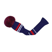 Load image into Gallery viewer, Scott Edward Golf Club Knitted Headcovers Double Layers Elastic Acrylic Yarn,Fluffy Pom Creativity Pattern for Golfer Gifts,Golf Club Protector- Dark Blue Stripes for Driver(460cc),Fairway(3/5/7) and Hybrid(UT)