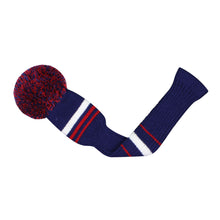 Load image into Gallery viewer, Scott Edward Golf Club Knitted Headcovers for Driver(460cc),Fairway(3/5/7) and Hybrid(UT),Double Layers Elastic Acrylic Yarn,Fluffy Pom Creativity Pattern for Golfer Gifts,Golf Club Protector-Red Blue Stripes Warning
