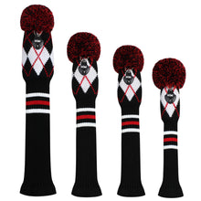 Load image into Gallery viewer, Scott Edward Golf Club Knitted Headcovers for Driver(460cc),Fairway(3/5/7) and Hybrid(UT),Double Layers Acrylic Yarn, Black White Red Argyle  Pattern for Golfer Gifts,Golf Club Protector