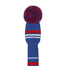 Load image into Gallery viewer, Scott Edward Golf Club Knitted Headcovers Double Layers Elastic Acrylic Yarn,Fluffy Pom Creativity Pattern for Golfer Gifts,Golf Club Protector-Navy Blue White Stripes for Driver(460cc),Fairway(3/5/7) and Hybrid(UT)