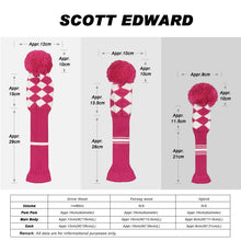 Load image into Gallery viewer, Scott Edward Golf Club Knitted Headcovers Double Layers Elastic Acrylic Yarn,Fluffy Pom Creativity Pattern for Golfer Gifts,Golf Club Protector- Rose White Argyles for Driver(460cc),Fairway(3/5/7) and Hybrid(UT)