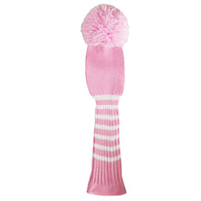 Load image into Gallery viewer, Scott Edward Golf Club Knitted Headcovers Double Layers Elastic Acrylic Yarn,Fluffy Pom Creativity Pattern for Golfer Gifts,Golf Club Protector-for Driver(460cc),Fairway(3/5/7) and Hybrid(UT)-Pink White Stripes