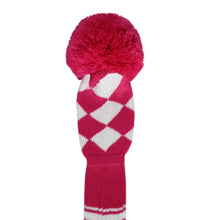 Load image into Gallery viewer, Scott Edward Golf Club Knitted Headcovers Double Layers Elastic Acrylic Yarn,Fluffy Pom Creativity Pattern for Golfer Gifts,Golf Club Protector- Rose White Argyles for Driver(460cc),Fairway(3/5/7) and Hybrid(UT)