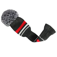Load image into Gallery viewer, Scott Edward Golf Club Knitted Headcovers Double Layers Elastic Acrylic Yarn,Fluffy Pom Creativity Pattern for Golfer Gifts,Golf Club Protector- Classcial Red Warning Stripes for Driver(460cc),Fairway(3/5/7) and Hybrid(UT)