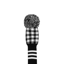 Load image into Gallery viewer, Scott Edward Golf Club Knitted Headcovers Double Layers Elastic Acrylic Yarn,Fluffy Pom Creativity Pattern for Golfer Gifts,Golf Club Protector- Black White Plaid for Driver(460cc),Fairway(3/5/7) and Hybrid(UT)