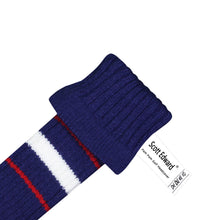 Load image into Gallery viewer, Scott Edward Golf Club Knitted Headcovers for Driver(460cc),Fairway(3/5/7) and Hybrid(UT),Double Layers Elastic Acrylic Yarn,Fluffy Pom Creativity Pattern for Golfer Gifts,Golf Club Protector-Red Blue Stripes Warning