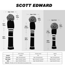 Load image into Gallery viewer, Scott Edward Golf Club Knitted Headcovers Double Layers Elastic Acrylic Yarn,Fluffy Pom Creativity Pattern for Golfer Gifts,Golf Club Protector-for Driver(460cc),Fairway(3/5/7) and Hybrid(UT)-White Black Stripes