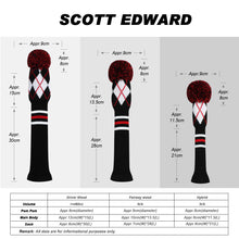 Load image into Gallery viewer, Scott Edward Golf Club Knitted Headcovers for Driver(460cc),Fairway(3/5/7) and Hybrid(UT),Double Layers Acrylic Yarn, Black White Red Argyle  Pattern for Golfer Gifts,Golf Club Protector