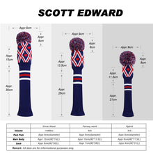 Load image into Gallery viewer, 2022 Scott Edward Golf Club Knitted Headcovers for Driver(460cc),Fairway(3/5/7) and Hybrid(UT),Double Layers Acrylic Yarn, Red H Blue White Grid Pattern for Golfer Gifts,Golf Club Protector
