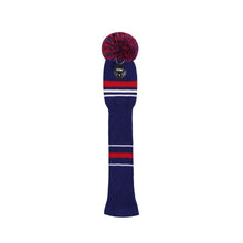 Load image into Gallery viewer, Scott Edward Golf Club Knitted Headcovers Double Layers Elastic Acrylic Yarn,Fluffy Pom Creativity Pattern for Golfer Gifts,Golf Club Protector- Dark Blue Stripes for Driver(460cc),Fairway(3/5/7) and Hybrid(UT)