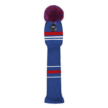Load image into Gallery viewer, Scott Edward Golf Club Knitted Headcovers Double Layers Elastic Acrylic Yarn,Fluffy Pom Creativity Pattern for Golfer Gifts,Golf Club Protector-Navy Blue White Stripes for Driver(460cc),Fairway(3/5/7) and Hybrid(UT)
