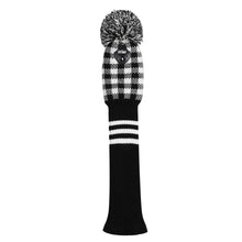 Load image into Gallery viewer, Scott Edward Golf Club Knitted Headcovers Double Layers Elastic Acrylic Yarn,Fluffy Pom Creativity Pattern for Golfer Gifts,Golf Club Protector- Black White Plaid for Driver(460cc),Fairway(3/5/7) and Hybrid(UT)