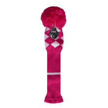 Load image into Gallery viewer, Scott Edward Golf Club Knitted Headcovers Double Layers Elastic Acrylic Yarn,Fluffy Pom Creativity Pattern for Golfer Gifts,Golf Club Protector- Rose White Argyles for Driver(460cc),Fairway(3/5/7) and Hybrid(UT)