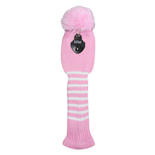 Load image into Gallery viewer, Scott Edward Golf Club Knitted Headcovers Double Layers Elastic Acrylic Yarn,Fluffy Pom Creativity Pattern for Golfer Gifts,Golf Club Protector-for Driver(460cc),Fairway(3/5/7) and Hybrid(UT)-Pink White Stripes