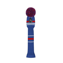 Load image into Gallery viewer, Scott Edward Golf Club Knitted Headcovers Double Layers Elastic Acrylic Yarn,Fluffy Pom Creativity Pattern for Golfer Gifts,Golf Club Protector-Navy Blue White Stripes for Driver(460cc),Fairway(3/5/7) and Hybrid(UT)