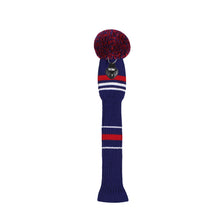 Load image into Gallery viewer, Scott Edward Golf Club Knitted Headcovers Double Layers Elastic Acrylic Yarn,Fluffy Pom Creativity Pattern for Golfer Gifts,Golf Club Protector- Dark Blue Stripes for Driver(460cc),Fairway(3/5/7) and Hybrid(UT)