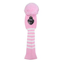 Load image into Gallery viewer, Scott Edward Golf Club Knitted Headcovers Double Layers Elastic Acrylic Yarn,Fluffy Pom Creativity Pattern for Golfer Gifts,Golf Club Protector-for Driver(460cc),Fairway(3/5/7) and Hybrid(UT)-Pink White Stripes