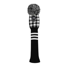 Load image into Gallery viewer, Scott Edward Golf Club Knitted Headcovers Double Layers Elastic Acrylic Yarn,Fluffy Pom Creativity Pattern for Golfer Gifts,Golf Club Protector- Black White Plaid for Driver(460cc),Fairway(3/5/7) and Hybrid(UT)