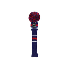 Load image into Gallery viewer, Scott Edward Golf Club Knitted Headcovers Double Layers Elastic Acrylic Yarn,Fluffy Pom Creativity Pattern for Golfer Gifts,Golf Club Protector- Dark Blue Stripes for Driver(460cc),Fairway(3/5/7) and Hybrid(UT)