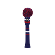 Load image into Gallery viewer, Scott Edward Golf Club Knitted Headcovers for Driver(460cc),Fairway(3/5/7) and Hybrid(UT),Double Layers Elastic Acrylic Yarn,Fluffy Pom Creativity Pattern for Golfer Gifts,Golf Club Protector-Red Blue Stripes Warning