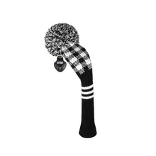 Load image into Gallery viewer, Scott Edward Golf Club Knitted Headcovers Double Layers Elastic Acrylic Yarn,Fluffy Pom Creativity Pattern for Golfer Gifts,Golf Club Protector- Black White Plaid for Driver(460cc),Fairway(3/5/7) and Hybrid(UT)
