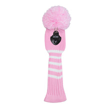 Load image into Gallery viewer, Scott Edward Golf Club Knitted Headcovers Double Layers Elastic Acrylic Yarn,Fluffy Pom Creativity Pattern for Golfer Gifts,Golf Club Protector-for Driver(460cc),Fairway(3/5/7) and Hybrid(UT)-Pink White Stripes