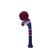 Load image into Gallery viewer, Scott Edward Golf Club Knitted Headcovers Double Layers Elastic Acrylic Yarn,Fluffy Pom Creativity Pattern for Golfer Gifts,Golf Club Protector- Dark Blue Stripes for Driver(460cc),Fairway(3/5/7) and Hybrid(UT)