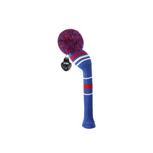 Load image into Gallery viewer, Scott Edward Golf Club Knitted Headcovers Double Layers Elastic Acrylic Yarn,Fluffy Pom Creativity Pattern for Golfer Gifts,Golf Club Protector-Navy Blue White Stripes for Driver(460cc),Fairway(3/5/7) and Hybrid(UT)