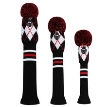Load image into Gallery viewer, Scott Edward Golf Club Knitted Headcovers for Driver(460cc),Fairway(3/5/7) and Hybrid(UT),Double Layers Acrylic Yarn, Black White Red Argyle  Pattern for Golfer Gifts,Golf Club Protector