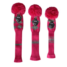 Load image into Gallery viewer, Scott Edward Knitted Golf Covers for Driver Wood,Fairway Wood and Hybrid Wood,Protect Golf Club from Scratches and Dust,Double Layers,Decorate Golf Bags,Rose Grey Argyles