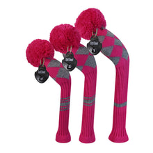 Load image into Gallery viewer, Scott Edward Knitted Golf Covers for Driver Wood,Fairway Wood and Hybrid Wood,Protect Golf Club from Scratches and Dust,Double Layers,Decorate Golf Bags,Rose Grey Argyles