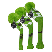 Load image into Gallery viewer, Scott Edward Knitted Golf Covers for Driver Wood,Fairway Wood and Hybrid Wood,Protect Golf Club from Scratches and Dust,Double Layers,Decorate Golf Bags,Green Grey Argyles