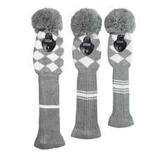 Load image into Gallery viewer, Scott Edward Golf Club Covers for Driver(460cc),Fairway and Hybrid,Grey White Argyles Elastic Yarn,Sung Fit for Golf Head with Pom Pom,Protect golf from Scratches and Dust
