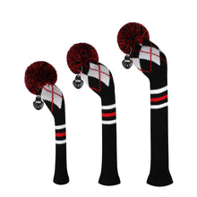 Load image into Gallery viewer, Scott Edward Golf Club Knitted Headcovers for Driver(460cc),Fairway(3/5/7) and Hybrid(UT),Double Layers Acrylic Yarn, Black White Red Argyle  Pattern for Golfer Gifts,Golf Club Protector