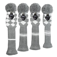 Load image into Gallery viewer, Scott Edward Golf Club Covers for Driver(460cc),Fairway and Hybrid,Grey White Argyles Elastic Yarn,Sung Fit for Golf Head with Pom Pom,Protect golf from Scratches and Dust