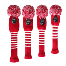 Load image into Gallery viewer, Scott Edward Golf Head Cover for Driver Wood,Fairway Wood,Hybrid Wood,Double Layer,Elastic Yarn,Fluffy Pom Snug for Golf Club and Decorate Golf Bags,Classic Style-Crimson White Stripes